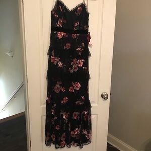 Adrianna Papell Tiered Floral Printed Tulle Gown